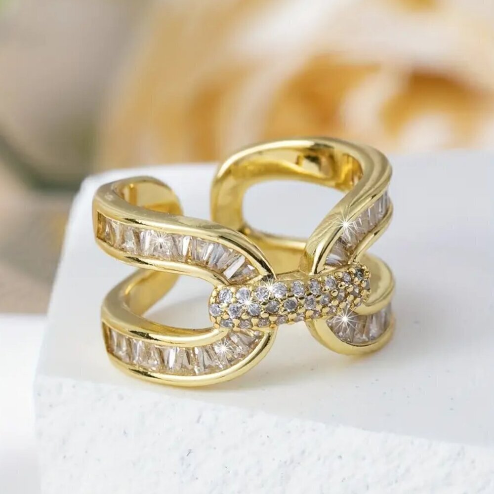 Adjustable Bling Statement Ring Baguette Cut and Channel Set 1417 - Picture 5 of 10